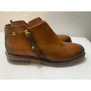 Pikolinos Women's Leather Ankle Boots Brown Side Zip Braided Size 38/7-7.5